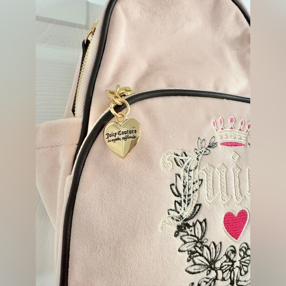 NWT Juicy Couture Mini Pink Velvet Backpack with Black Straps - Picture 5 of 12